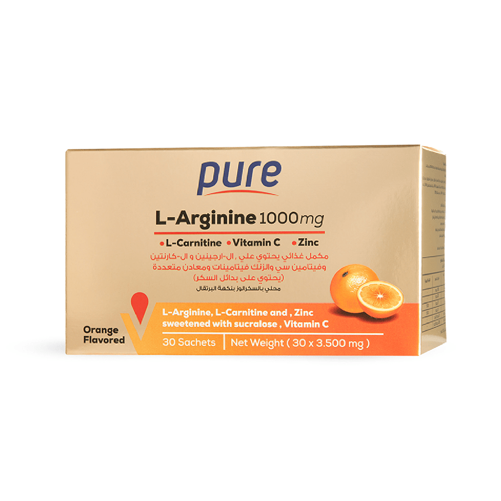 Pure L-Arginin 1000mg, L-Carnitine Powder Orange Flavour - 30 Sachets