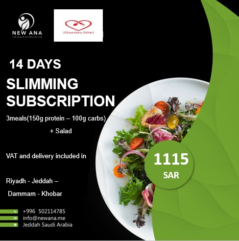 Slimming Diet Subscription/ 14 days 3 main meals (150g protein + 100g carb) + Salad - including delivery