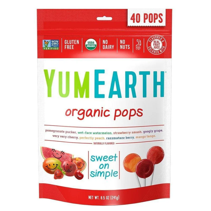 Organic mixed fruit flavor lollipops from Yum Earth