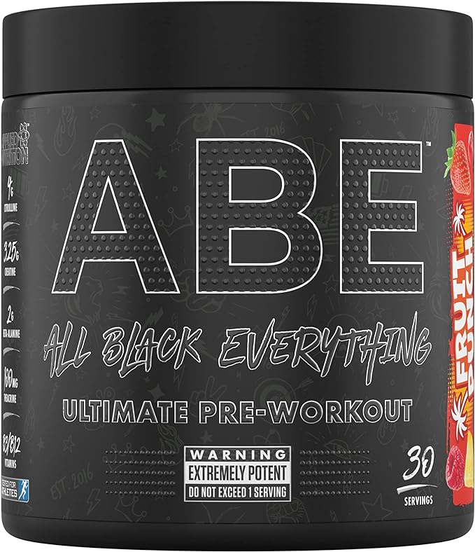 Applied Nutrition ABE Pre Workout - All Black Everything Pre Workout Powder, Energy & Physical Performance with Citrulline, Creatine, Beta Alanine (30 serv, Fruit Punch)