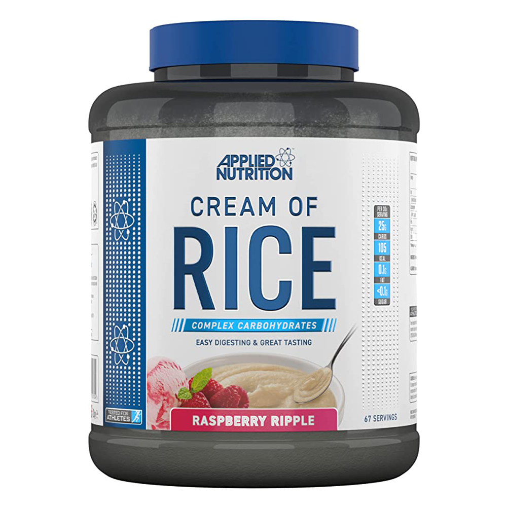 Applied Nutrition Cream of Rice - High Carbohydrate Cream of Rice Supplement, Source of Energy for Breakfast & Snacks, Easy to Digest, Low Sugar, Low Fat, Vegan, 2kg (RASPBERRY RIPPLE)