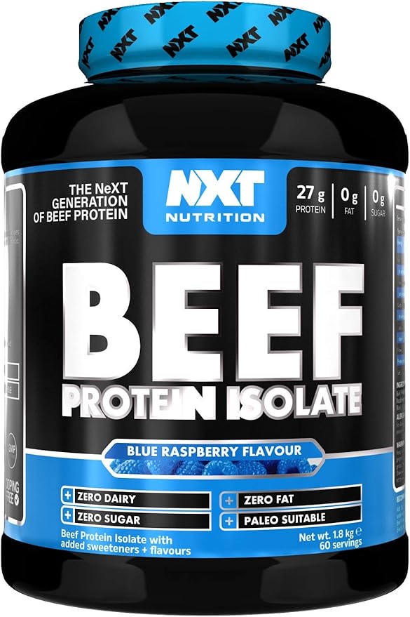 NXT Nutrition Beef Protein Isolate Powder, Halal. Lactose, Dairy, Gluten, and Soy Free - 1.8Kg Blue Raspberry Flavor