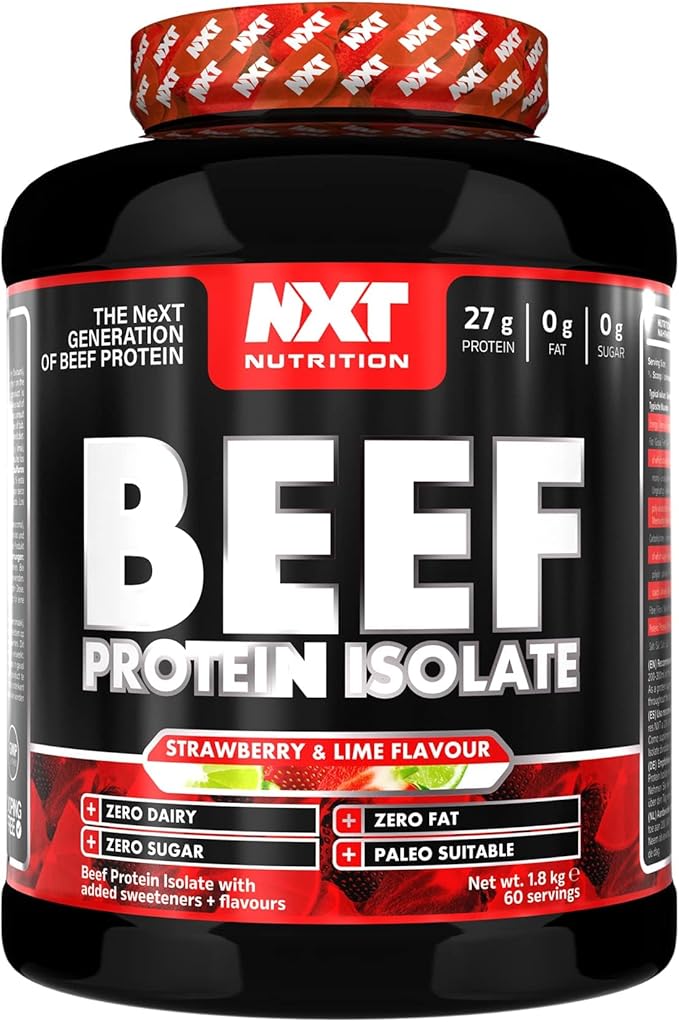 NXT Nutrition Beef Protein Isolate Powder, Halal. Lactose, Dairy, Gluten, and Soy Free - 1.8Kg STRWBERRY LIME CRUSH Flavor