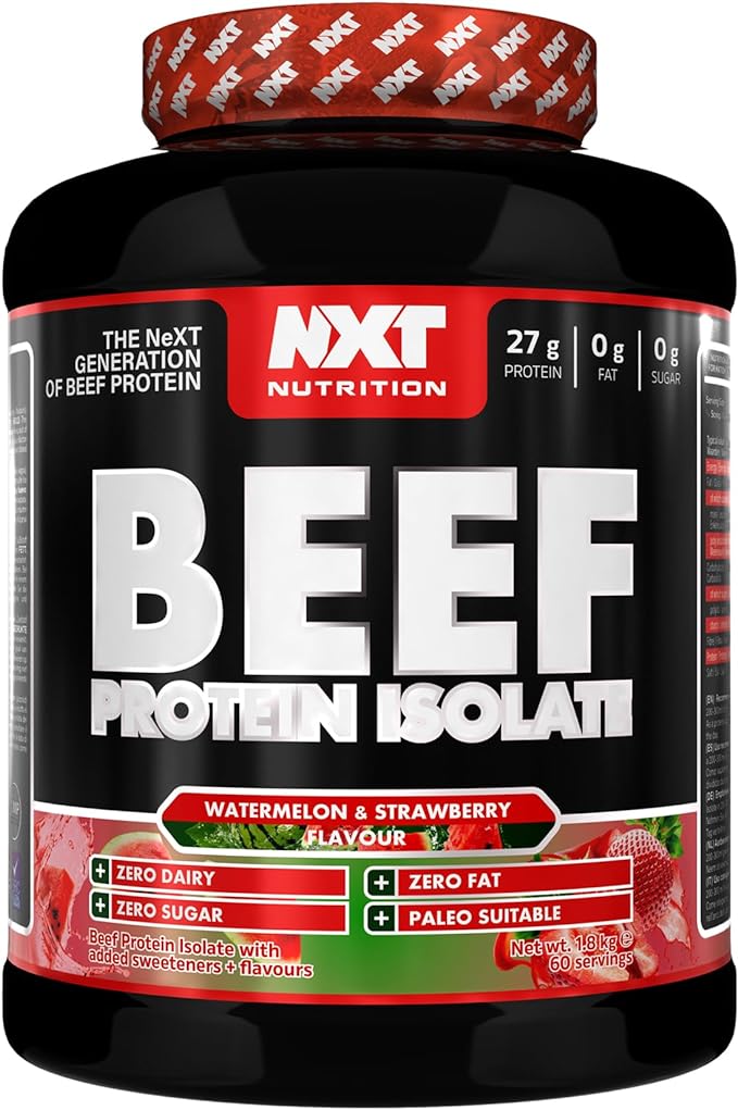 NXT Nutrition Beef Protein Isolate Powder, Halal. Lactose, Dairy, Gluten, and Soy Free - 1.8Kg WATERMELON & STRAWBERRY Flavor