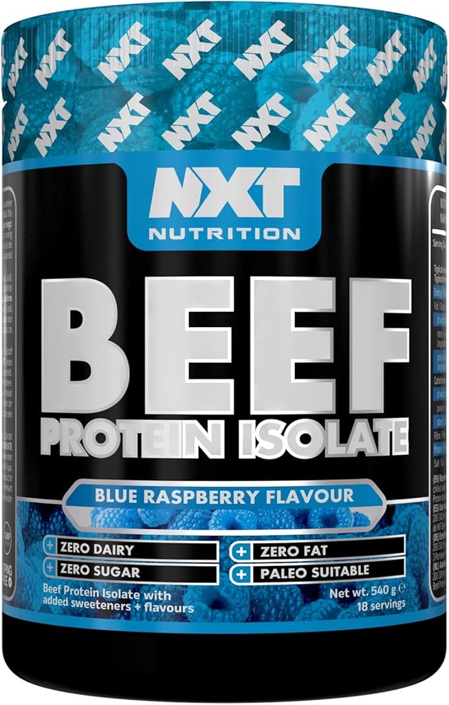 NXT Nutrition Beef Protein Isolate Powder, Halal. Lactose, Dairy, Gluten, and Soy Free - 540 g Blue Raspberry Flavor