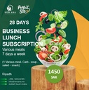 Business Lunch subscription for 28 days, 7 days a week, Various meals (1 meal, 150g protein and 150g carbs + soup + salad or snack)