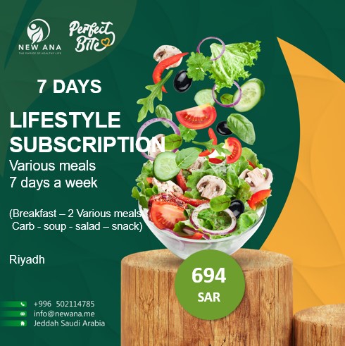 Lifestyle subscription for 7 days, 7 days a week, Various meals (breakfast +2 Various meals, 150g protein and 150g carbs + salad + soup + snack)