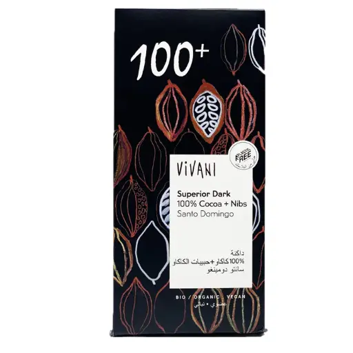 100% dark chocolate with cocoa nibs organic vegan from Vivani