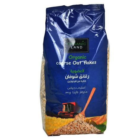 Coarse oat flakes are organic and gluten free from Organic Land