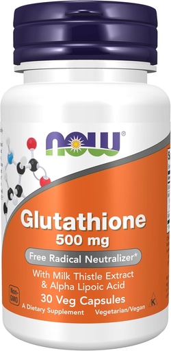 NOW Foods Supplements, Glutathione 500 mg, 30 Veg Capsules