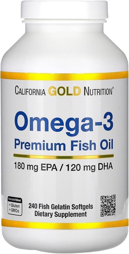 Omega-3 Premium Fish Oil by California Gold Nutrition, Concentrated Formula with EPA & DHA, Support for Optimal Lipid Profile & Immune System, Gluten Free, Non-GMO, 240 Fish Gelatin Softgels