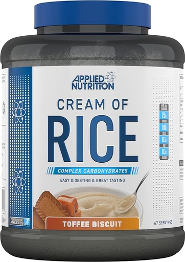 Applied Nutrition Cream of Rice - High Carbohydrate Cream of Rice Supplement, Source of Energy for Breakfast & Snacks, Easy to Digest, Low Sugar, Low Fat, Vegan, 2kg (TOFFEE BISCUIT)