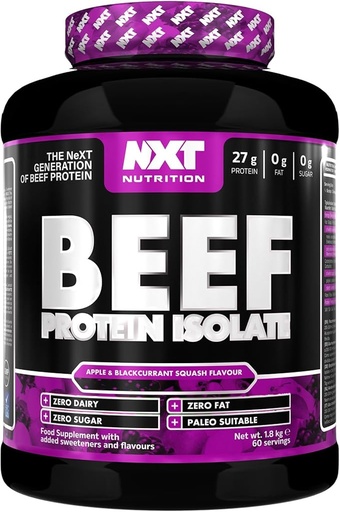 NXT Nutrition Beef Protein Isolate Powder, Halal. Lactose, Dairy, Gluten, and Soy Free - 1.8Kg APPLE & BLACKCURRANT Flavor