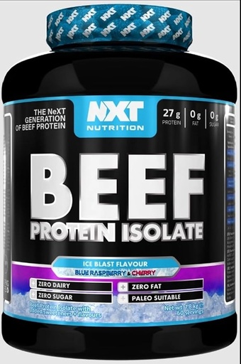 NXT Nutrition Beef Protein Isolate Powder, Halal. Lactose, Dairy, Gluten, and Soy Free - 1.8Kg ICE BLAST Flavor