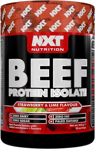 NXT Nutrition Beef Protein Isolate Powder, Halal. Lactose, Dairy, Gluten, and Soy Free - 540g STRWBERRY LIME CRUSH Flavor