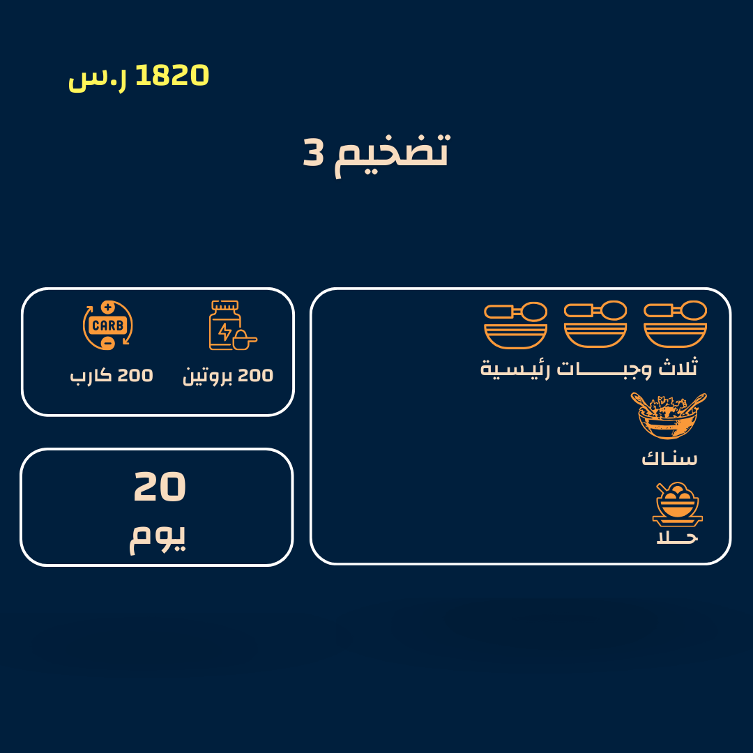 اشتراك نظام غذائي لزيادة الوزن - 3 وجبات / 20 يوم