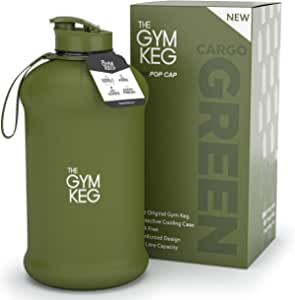 A large 2.2 liter green sports water bottle is enough for the whole day